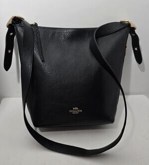 Coach Val Crossbody Shoulder Bag Duffle Black Soft Pebbled Leather Purse C2818
